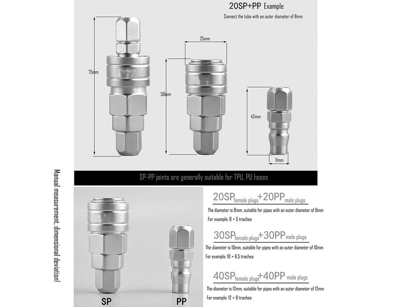 LBY Air Coupler and Plug Kit, Industrial Type C Air Hose Fittings, Compressor Pneumatic Connector, SP20/30/40 + PP20/30/40 Quick-Connect Accessories Kit, Pack of 6 - Image 3